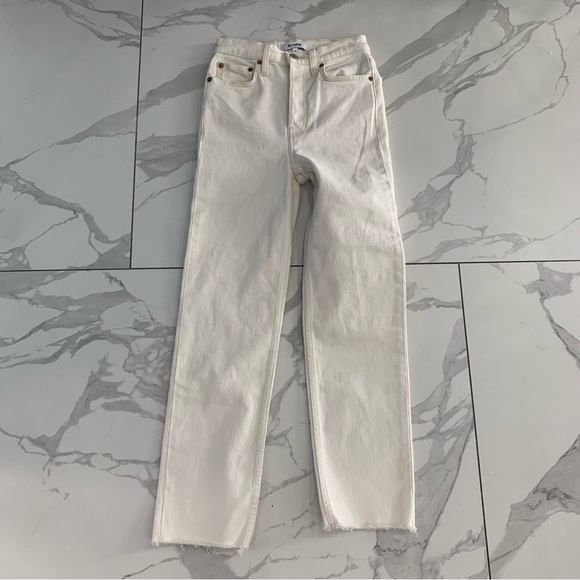 RE/DONE Stove Pipe Jeans  24  Women High Rise Straight Vintage White Crop Jeans - Picture 2 of 14